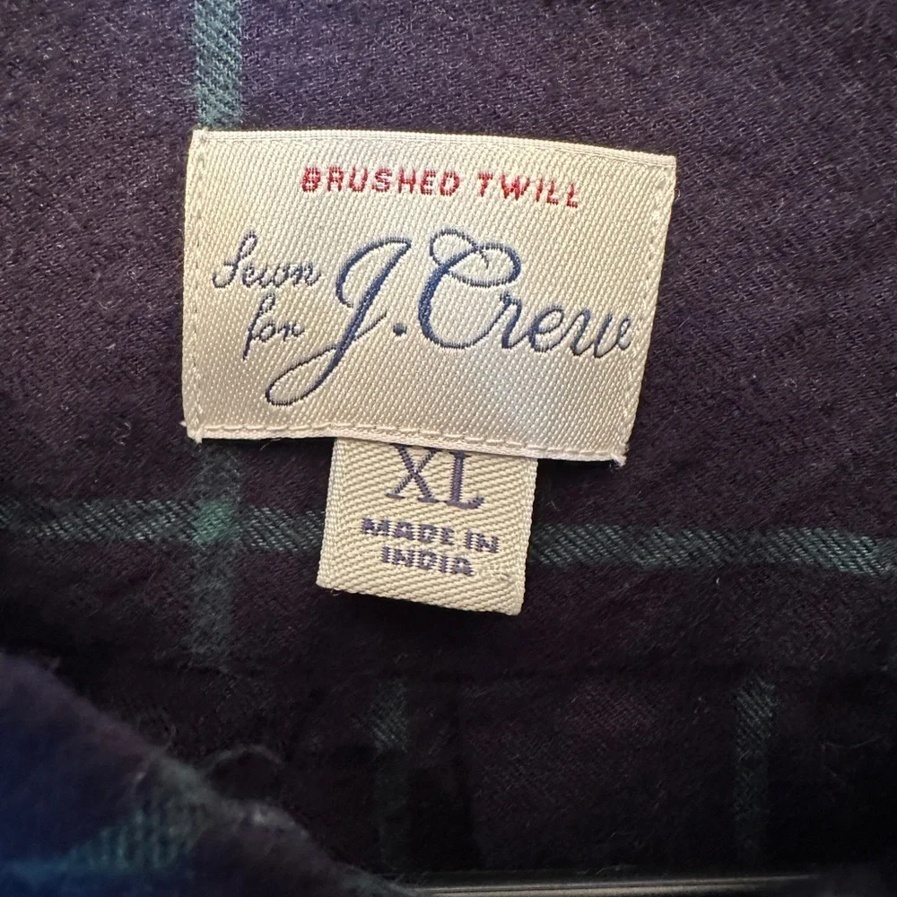 J.CREW Men’s XL Brushed Twill Button Down Navy Green Windowpane‎ Slim Untucked